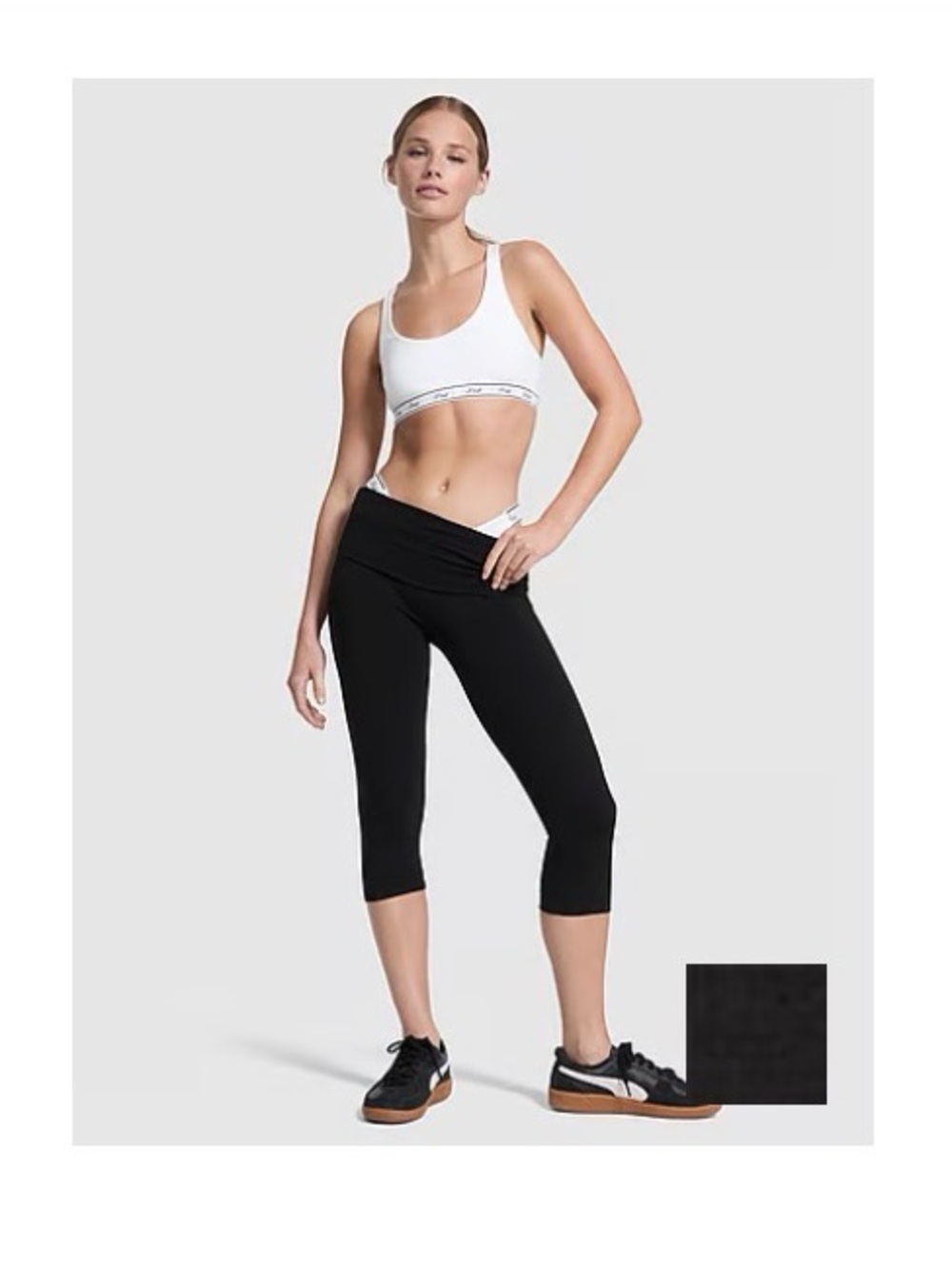 PINK Victoria's Secret Black All Day Cotton Foldover Capri Leggings